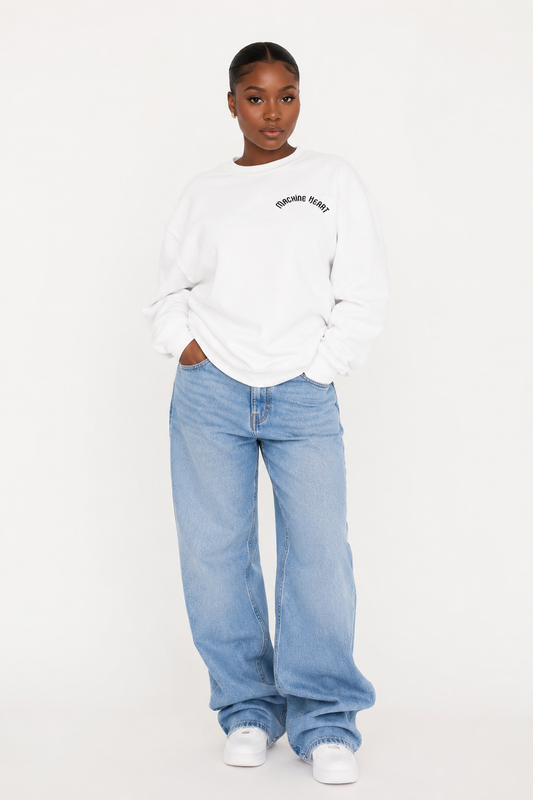 Sweatshirt Blanc Machine Heart – Unisexe Streetwear