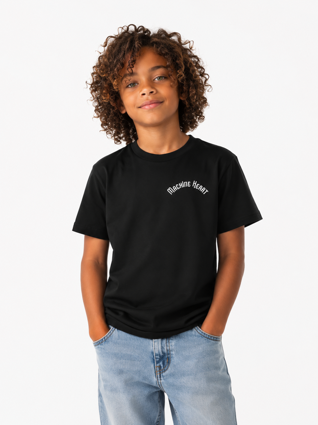 Détail imprimé T-shirt enfant noir Machine Heart – streetwear kids