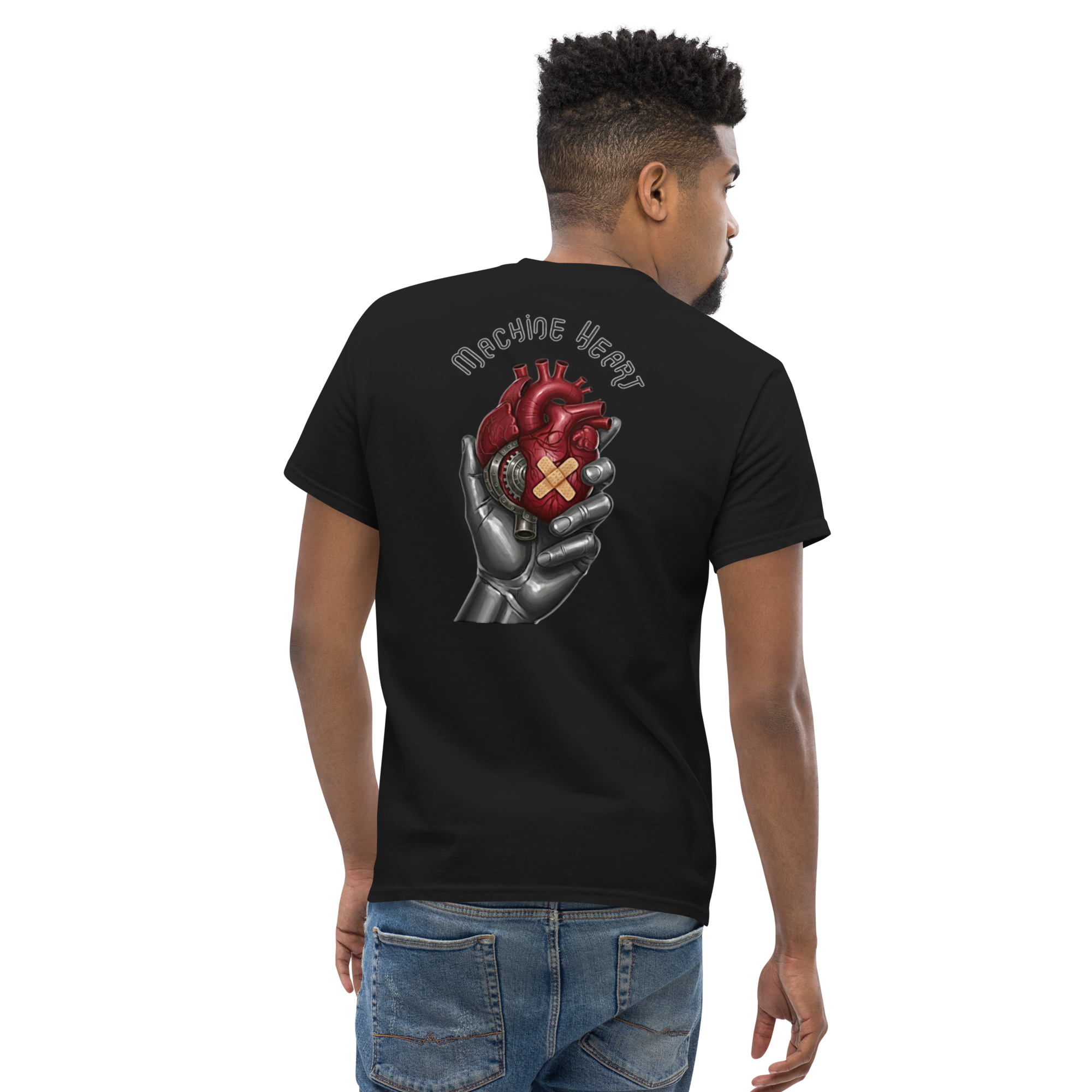 T-shirt noir unisexe Machine Heart – illustration futuriste streetwear premium
