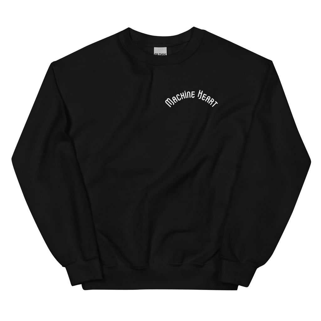 Sweatshirt noir unisexe Machine Heart – flocage streetwear futuriste