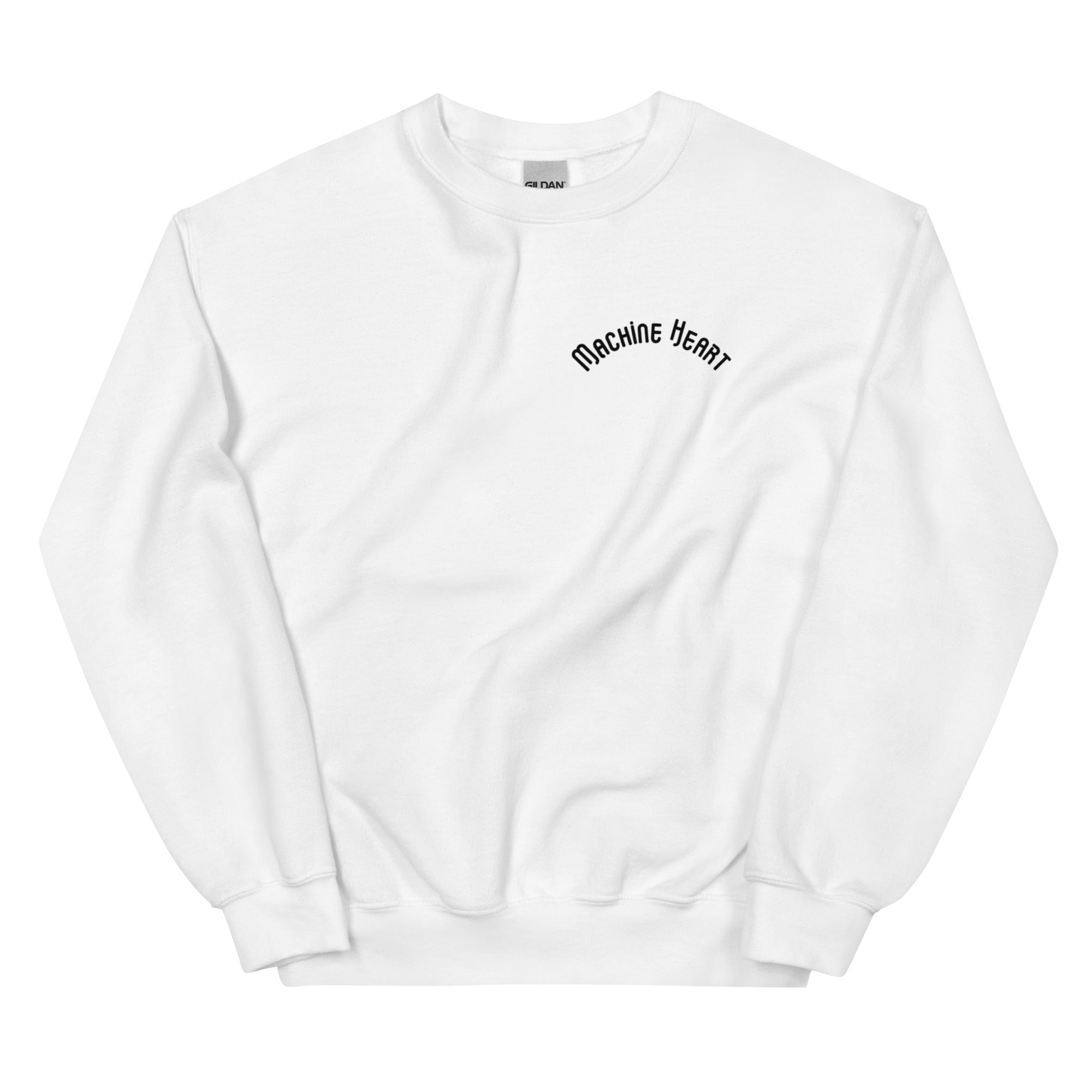 Sweatshirt blanc unisexe Machine Heart – flocage streetwear futuriste