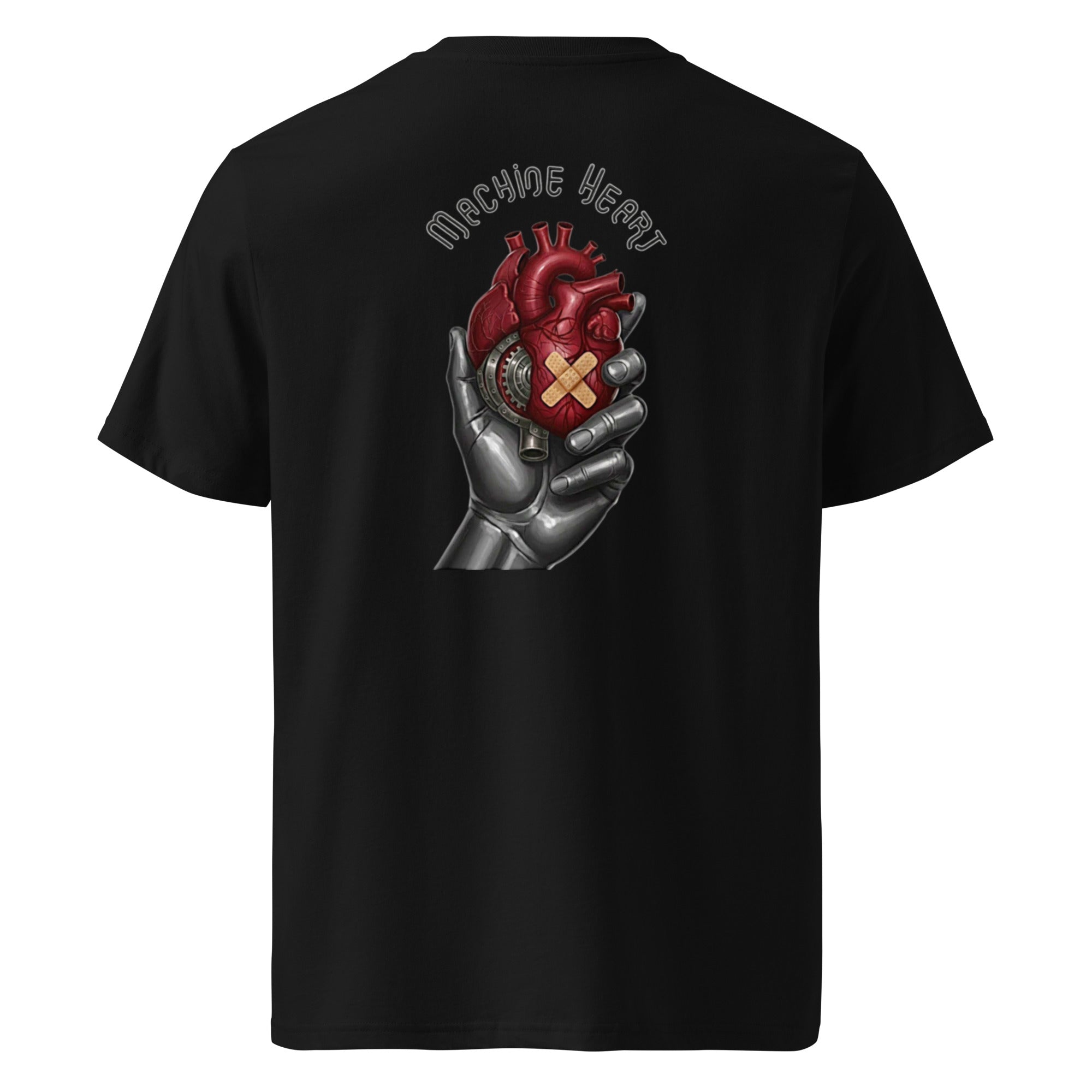 T-shirt noir Machine Heart – détail illustration futuriste coton bio