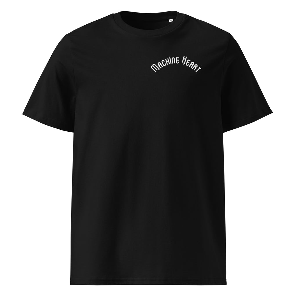 T-shirt noir Machine Heart – détail illustration futuriste coton bio