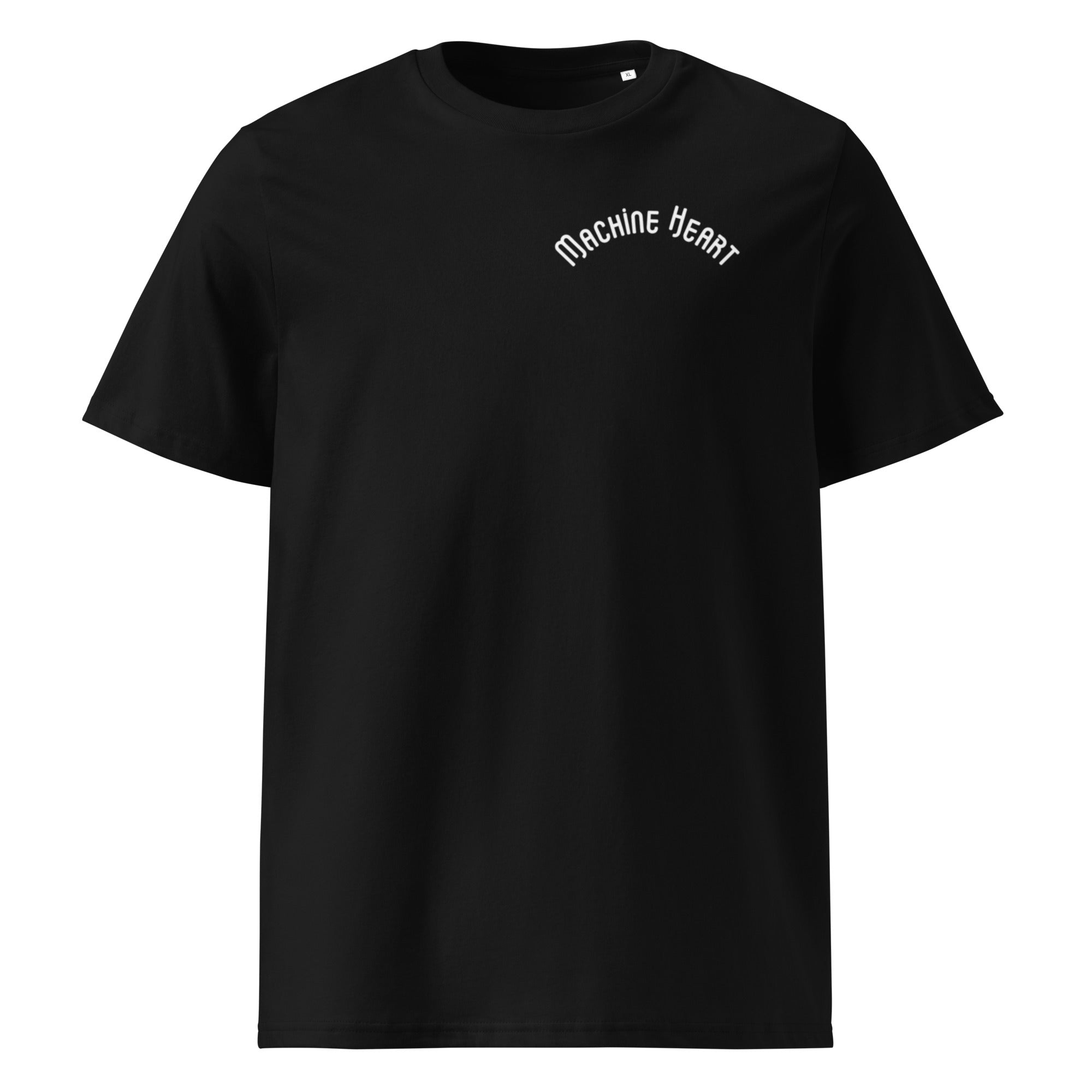 T-shirt noir Machine Heart – détail illustration futuriste coton bio