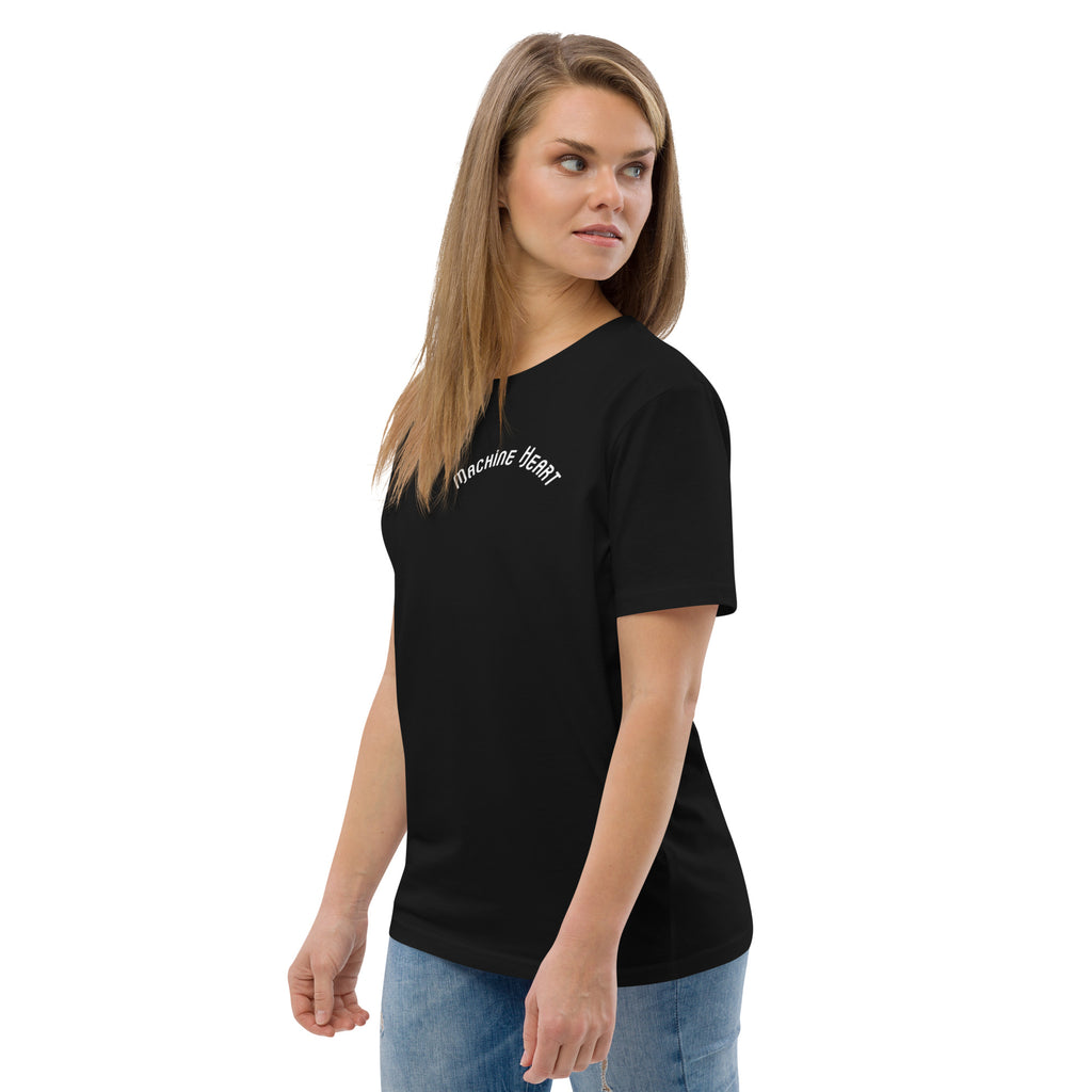 T-shirt noir Machine Heart – porté, streetwear éco-responsable unisexe
