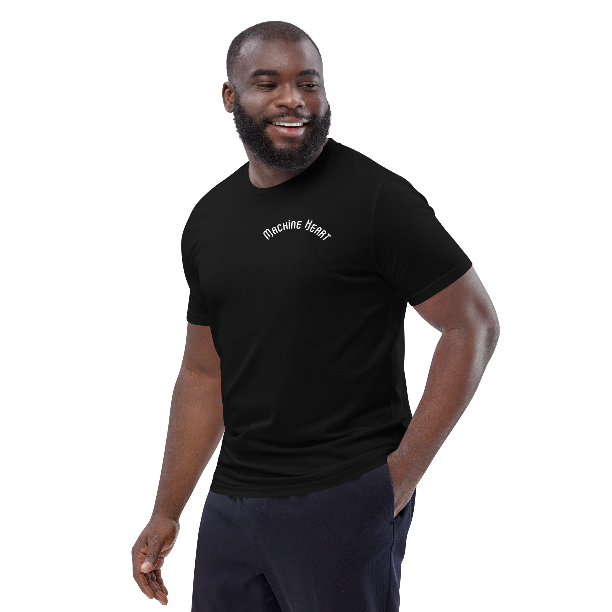 T-shirt noir Machine Heart – porté, streetwear éco-responsable unisexe