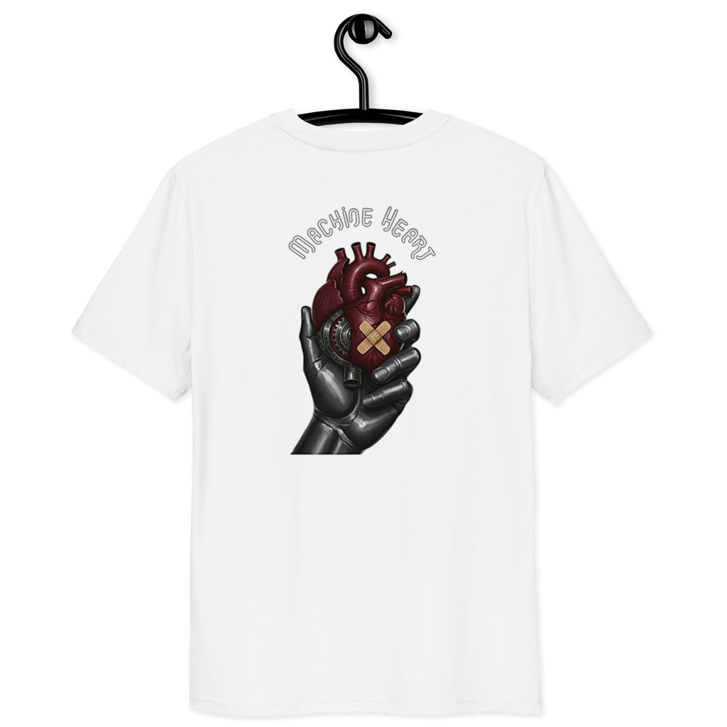 T-shirt blanc Machine Heart – dos, coton 100% coupe structurée