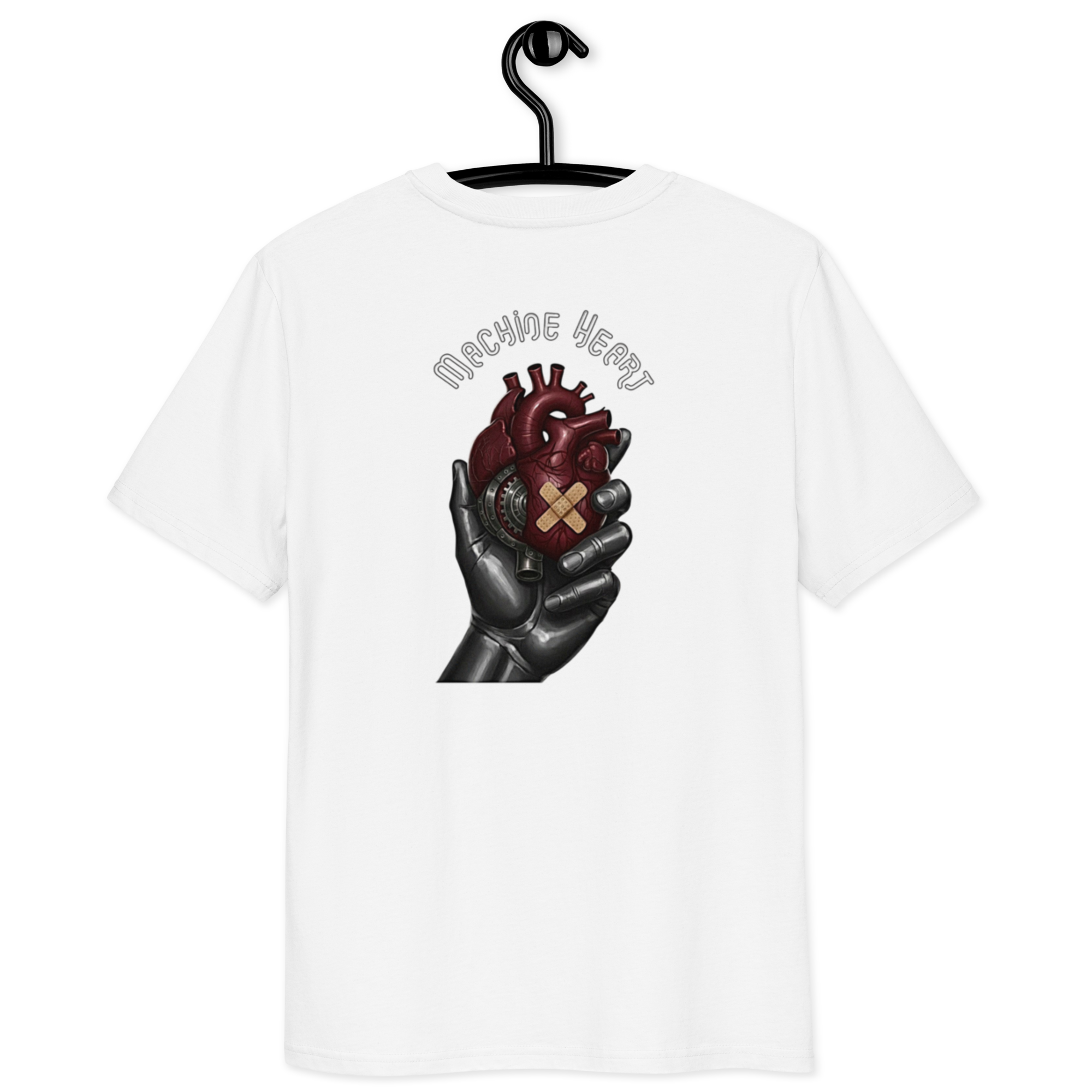 T-shirt blanc Machine Heart – dos, coton 100% coupe structurée
