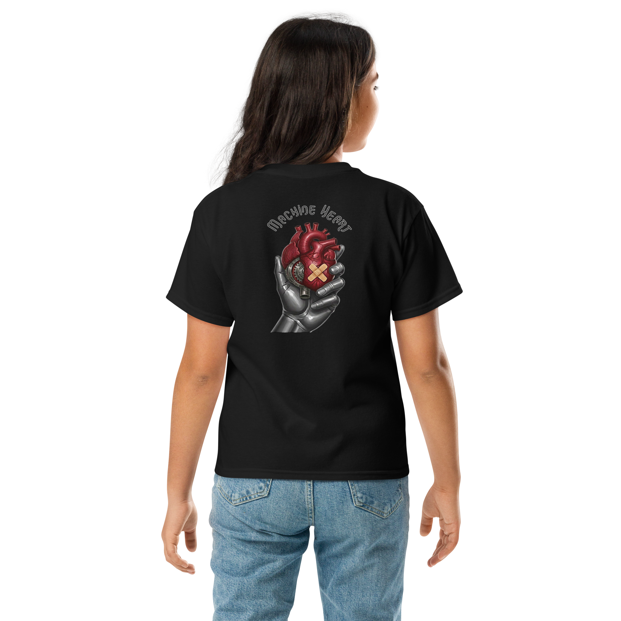 T-shirt enfant noir Machine Heart – dos, coton certifié OEKO-TEX