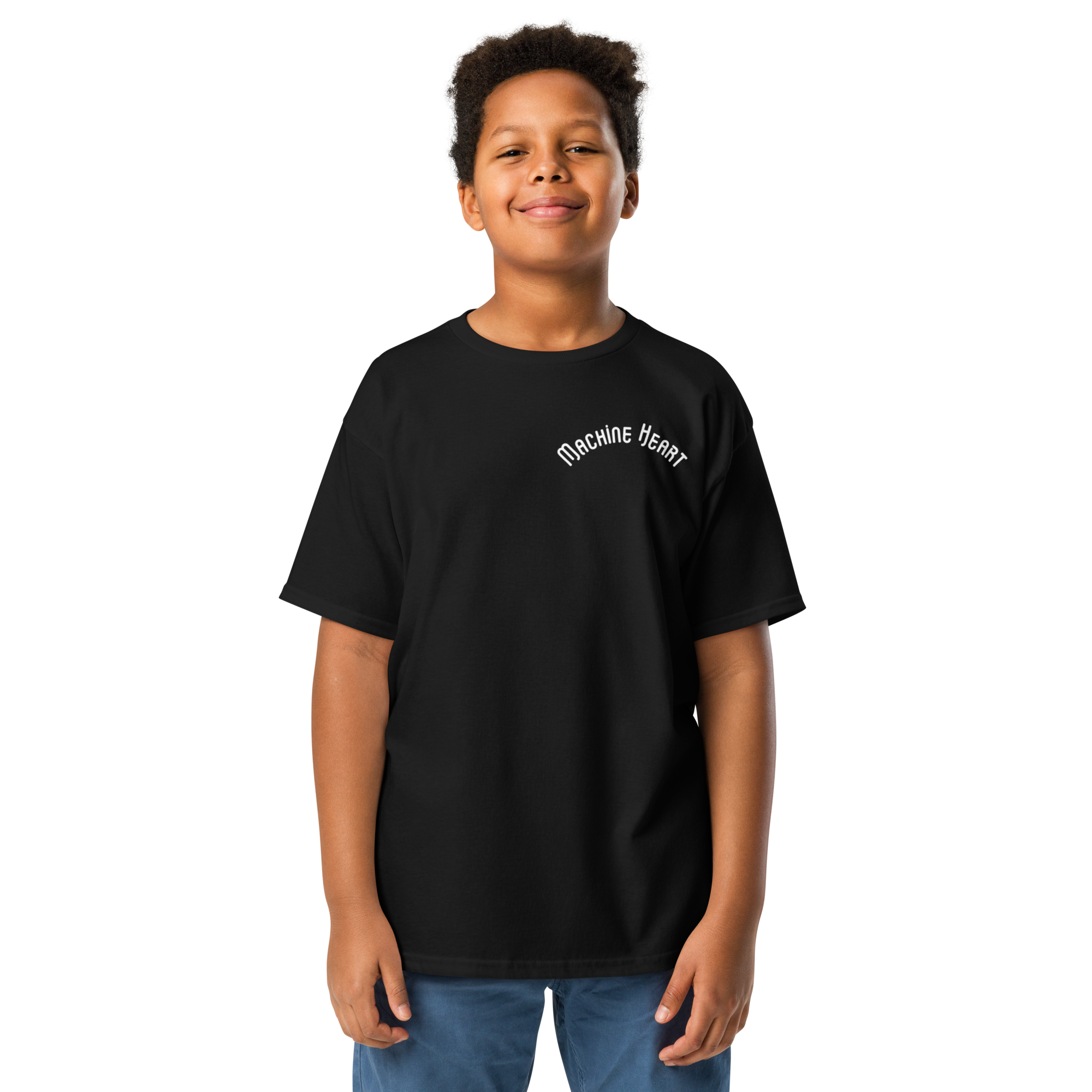 T-shirt enfant noir Machine Heart – illustration futuriste OEKO-TEX