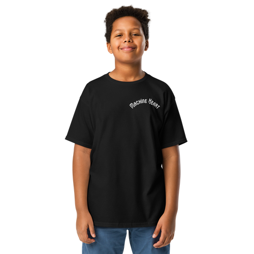 T-shirt enfant noir Machine Heart – illustration futuriste OEKO-TEX